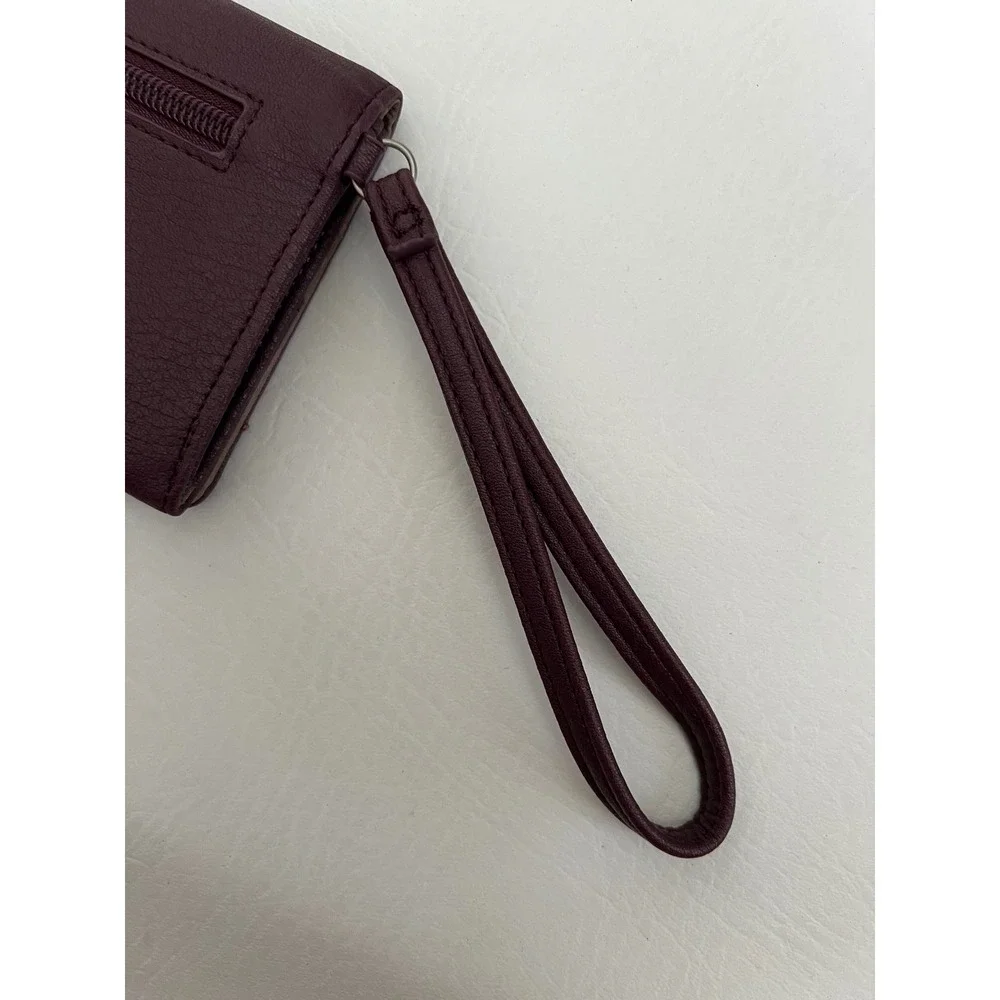 Relic Burgundy Faux Leather Dog Motif Wristlet Bifold Wallet with Heart Accent